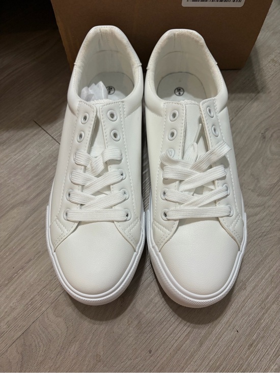 None Shoes - Classic White Low-Top Lace-Up Faux Leather Sneakers for Women